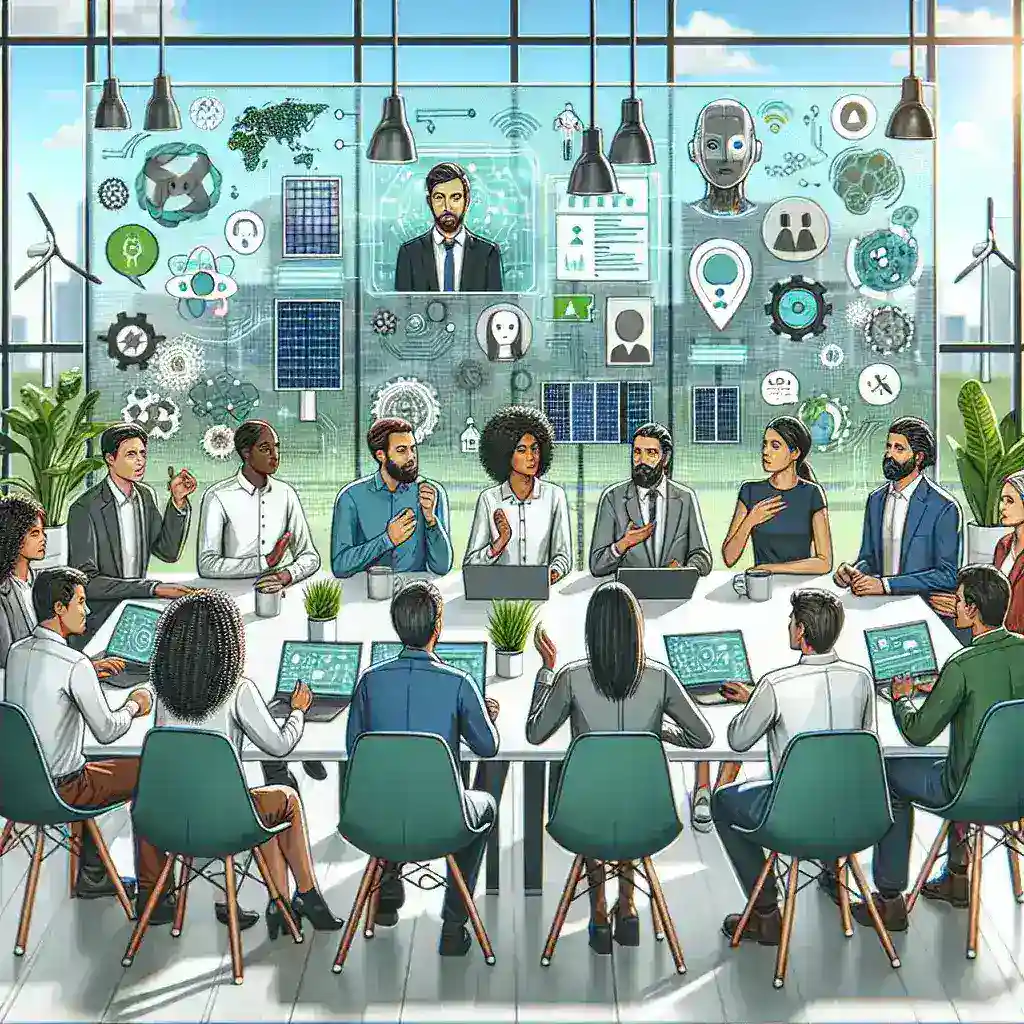 "Debate en la comunidad tecnológica sobre el impacto del consumo energético y la sostenibilidad en la inteligencia artificial, con expertos discutiendo soluciones innovadoras y estrategias responsables."
